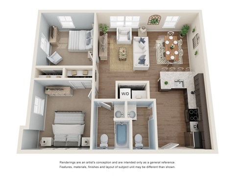 Floor plan for 2 beds, 1.5 baths, 878 sqft